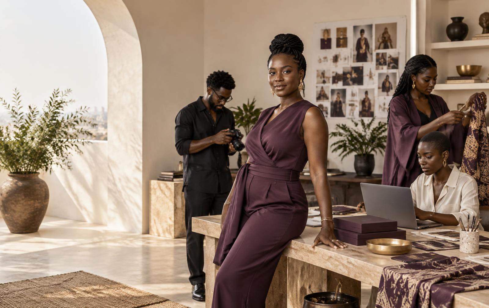 African creative entrepreneurs building brands together in a sunlit studio