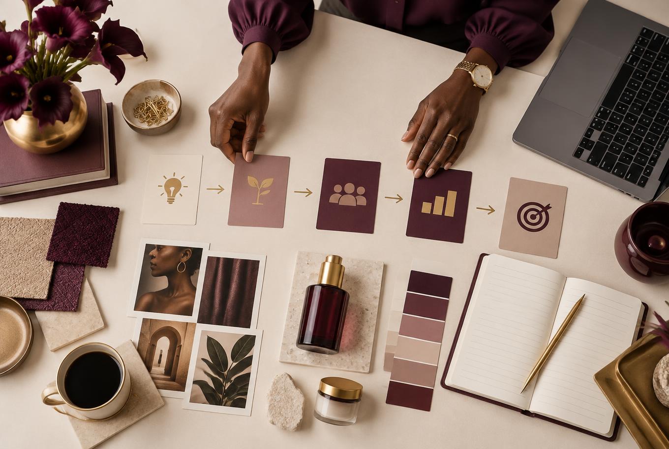 A founder arranging a visual business roadmap