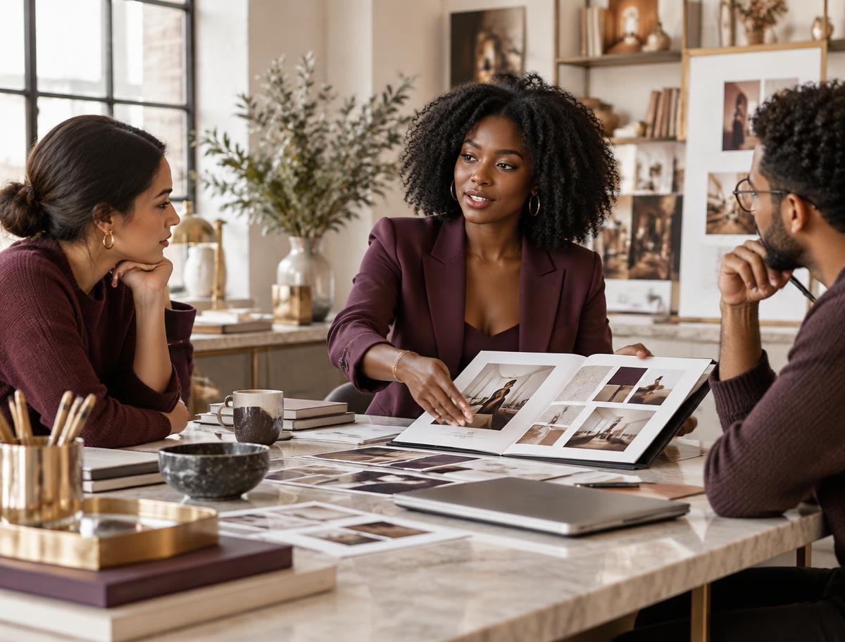 A creative entrepreneur presenting her portfolio to collaborators